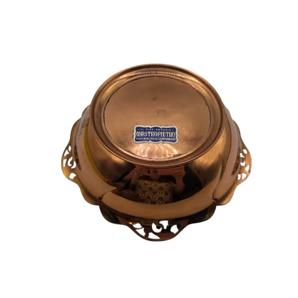 Vintage Copper mastropietro Italy Decorative Bowl With Ornate Scalloped Edge Des